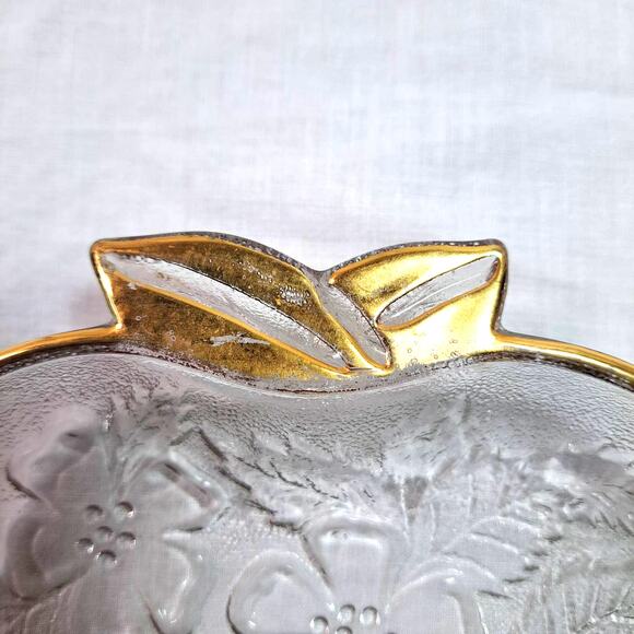 Hazel-Atlas Mid-Century Modern Clear Glass Apple Plate 22K Gold Trim 1950s MCM - Picture 5 of 8